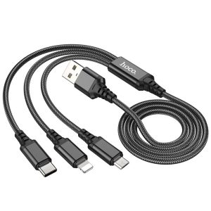 HOCO X76 3 ΣΕ 1 ΚΑΛΩΔΙΟ ΦΟΡΤΙΣΗΣ, LIGHTNING, TYPEC, MICROUSB, ΜΑΥΡΟ